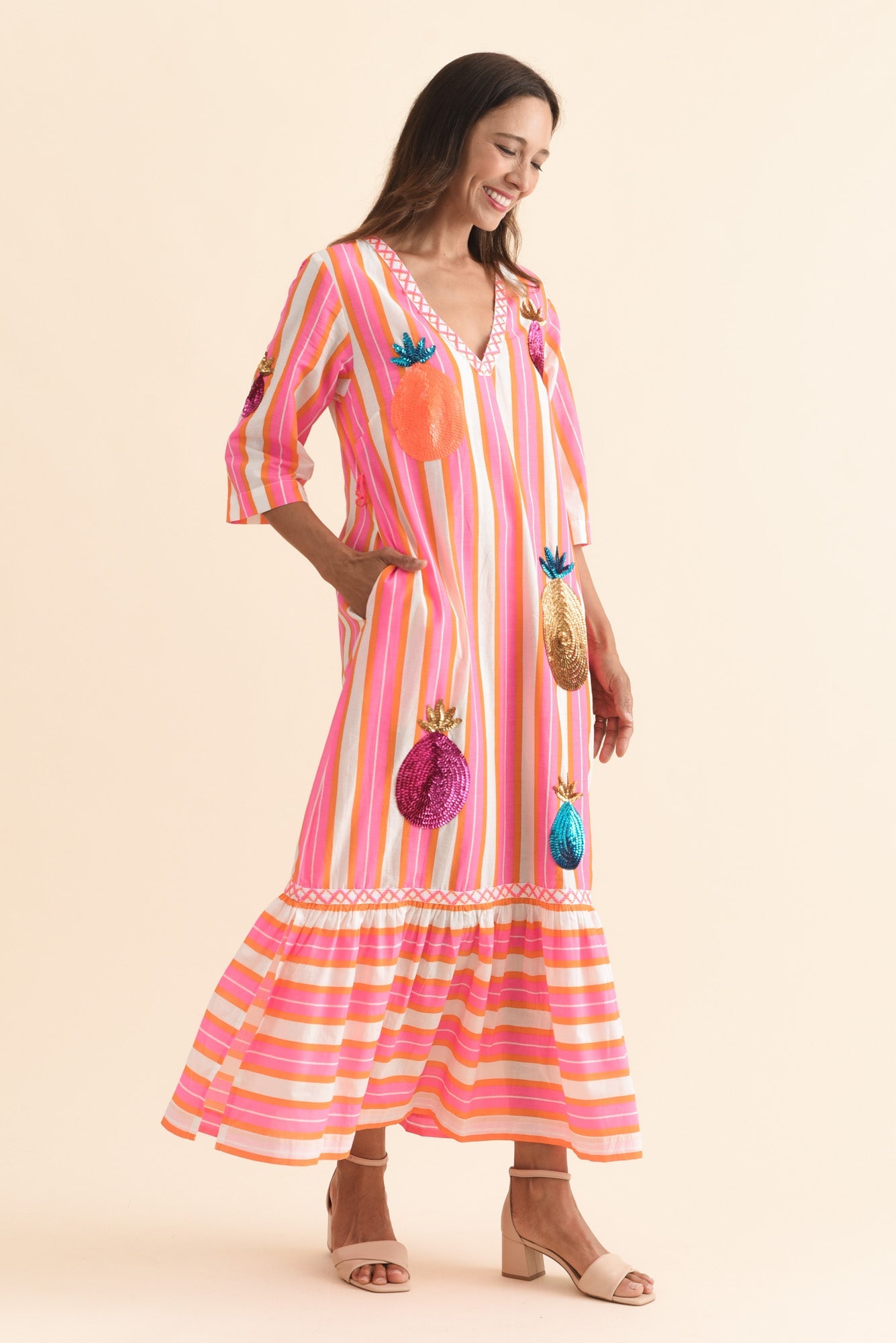 Dakota Pink Pineapple Sequin Cotton Dress